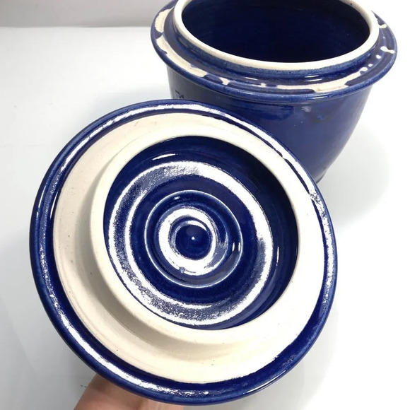 Frog Valley Artisans Handmade Blue Glazed Pottery Pot with Lid - Picture 4 of 9